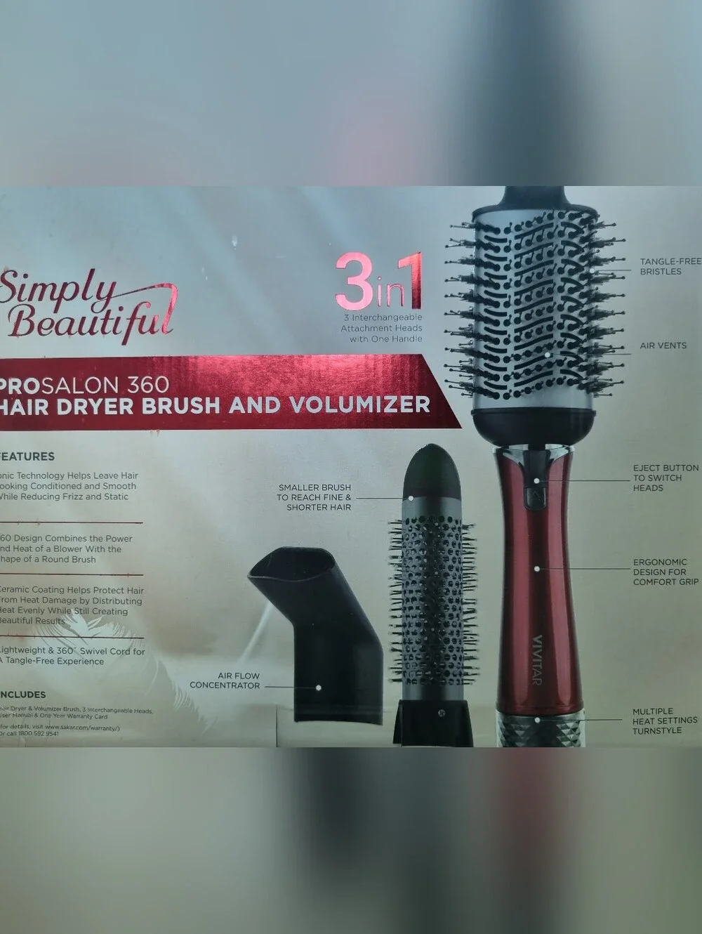 Vivitar ProSalon 360 Hair Dryer Brush and Volumizer - Red